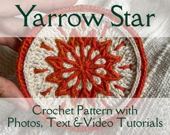 Yarrow Star - Photo & Text Crochet Pattern with Video Tutorials for Wall Hanging Decor