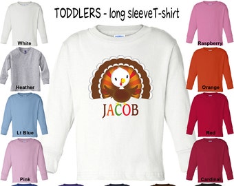 Thanksgiving Turkey - Personalized with Name - Long Sleeve T-Shirt - Boys/Girls - Toddler