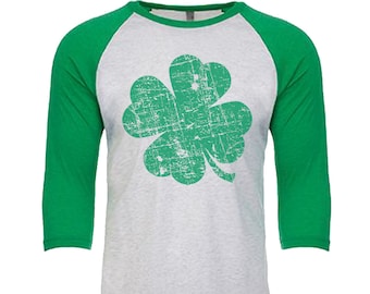 Distressed Shamrock design - Unisex Tri-Blend 3/4 Sleeve Raglan Baseball T-Shirt - Sizes XS-3XL in 14 Colors!