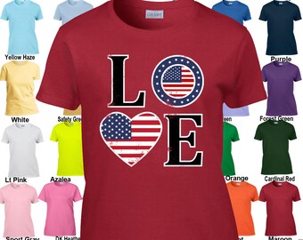 Liebe Shirt - herzförmige Flagge - Valentinstag Shirt patriotisch - Amerika - klassische Fit Damen T-Shirt XS-3XL in 21 Farben!