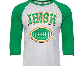 IRISH - football design - Unisex Tri-Blend 3/4 Sleeve Raglan Baseball T-Shirt - Sizes XS-3XL in 14 Colors!