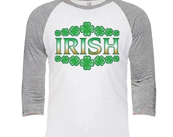 IRISCHE - Kleeblatt design - Unisex Tri-Blend 3/4 Sleeve Raglan Baseball T-Shirt - Größen XS-3XL in 14 Farben!