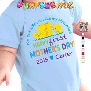 Happy First Mother&#39;s Day - No One Loves me Like my Mommies Bodysuit - Boys - Personalized w/Name & Year (Gay / Lesbian / 2 Mommies)