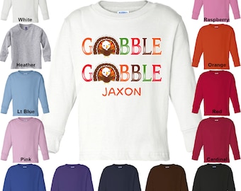 Gobble Gobble - Thanksgiving - Personalized with Name - Long Sleeve T-Shirt - Boys/Girls - Toddler