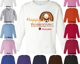 Happy Thanksgiving - Personalized with Name - Long Sleeve T-Shirt - Boys/Girls - Toddler