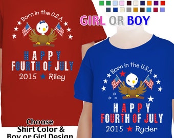 Happy Fourth of July - Born in the USA - T-Shirt - Girls - Boys - Youth - Personalized with Name and Year