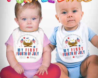 My First Fourth of July Bib - Girls or Boys - Personalized with Name and Year