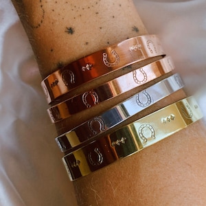 Hand Stamped Horseshoe Cuff | Metal Bracelet | Western | Silver Brass Copper Aluminum