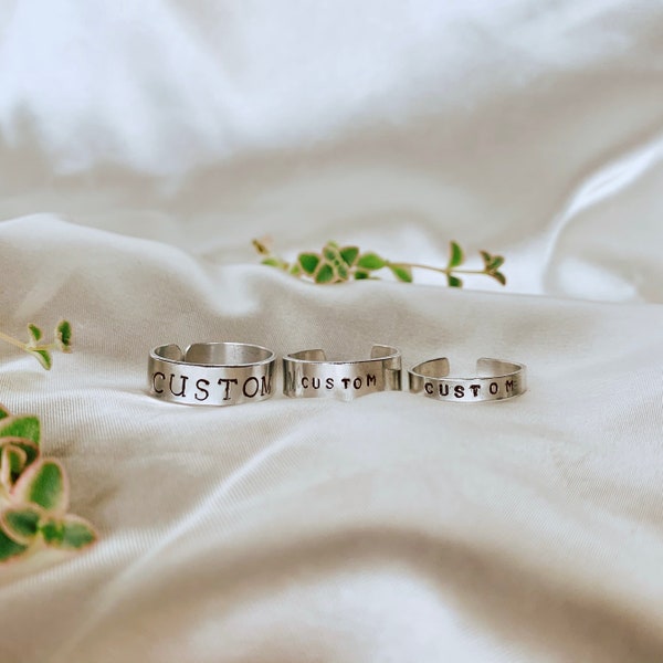 Personalized Metal Ring | Hand Stamped Silver, Brass, Copper, Aluminum  | Quote | Initials | Name | Intention | Anniversary Date |