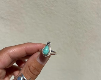 Brilliant Turquoise Teardrop Ring | Handmade Stone and Sterling Silver Ring | Southwest Boho Jewelry | Size 6.5 | December Birthstone