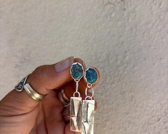 Turquoise Studs With Silver Dangle Accents