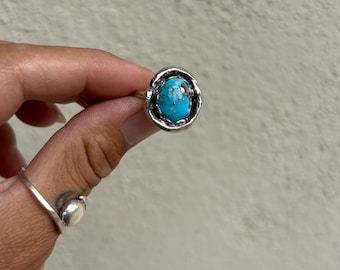 Turquoise Half Moon Ring | Handmade Stone and Sterling Silver Ring | Southwest Boho Jewelry | Size 5 | December Birthstone