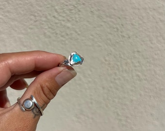 Dainty Turquoise Rope Ring | Handmade Stone and Sterling Silver Ring | Southwest Boho Jewelry | Size 6 | December Birthstone