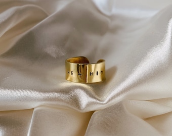 Hand Stamped Pronoun Identity Ring | He Him | She Her | They Them