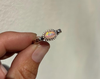 Sterling Silver Opal Ring | Stunning Sparkling Colorful and Flashy Opals Set In Sterling Silver With Silver Accents | Handmade Silver Bands