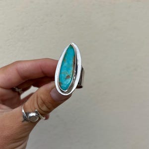 Chunky Blue Turquoise Ring | Handmade Stone and Sterling Silver Ring | Southwest Boho Jewelry | Size 7.75 | December Birthstone