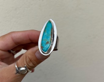 Chunky Blue Turquoise Ring | Handmade Stone and Sterling Silver Ring | Southwest Boho Jewelry | Size 7.75 | December Birthstone