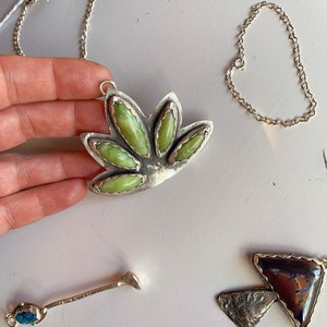 Marijuana Hemp Pot Leaf | Bright Green Jade Necklace Pendant | Handmade Sterling Silver Jewelry