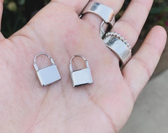 Sterling Silver and Gold Plated Lock Earrings, Dainty Padlock Huggies, Minimalist Mixed Metal Hoop Earrings, Waterproof Jewelry Gift for Her