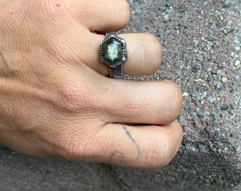 Handmade Labradorite Ring – Sterling Silver Ring – Custom Made to Order – Unique Flashy Labradorite Gemstone Jewelry – Gift for Her