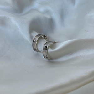 Sun Stamped Sterling Silver Hoop Earrings – Handmade Boho Elegance in Every Sunrise | Stix and Stoned