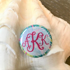 New! Palm Beach Lilly-Inspired Monogram Needle Minder Magnet for You, Your stitching Group, Class, Retreat, etc.--Great Gift!