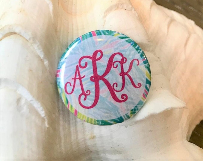 New! Palm Beach Lilly-Inspired Monogram Needle Minder Magnet for You, Your stitching Group, Class, Retreat, etc.--Great Gift!