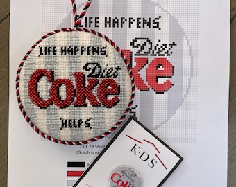 Life happens. Diet Coke helps! Combination Package includes Chart for a 4” Ornament, Thread Suggestions, Stitch Guide & KDS Needle Minder