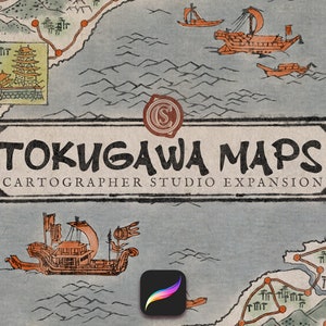 Tokugawa Karten. Feudal Japan Map Making ToolKit (PROCREATE Brushes Ressourcen für historische, Fantasy- und RPG-Karten)