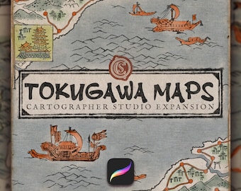 Tokugawa Maps. Feudal Japan Map Making ToolKit (PROCREATE Brushes Assets for Historical, Fantasy and RPG Maps)