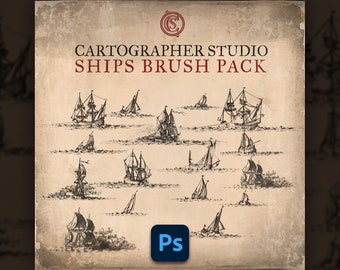 Paquete de pinceles de barcos. (Pinceles de PHOTOSHOP para mapas históricos, de fantasía y de rol)