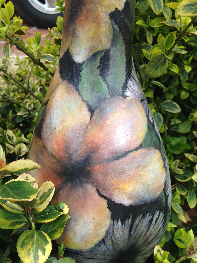 Hand painted dried Gourd with Flowers Handcrafted Floral Etsy