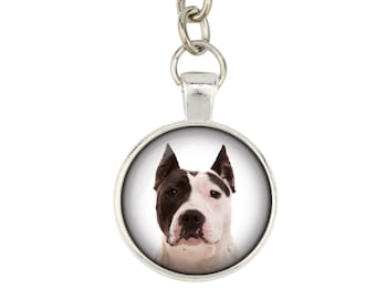 American Staffordshire Terrier. Keyring, keychain for dog lovers. Photo jewellery. Men's jewellery. Handmade.