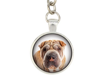 Shar Pei. Keyring, keychain for dog lovers. Photo jewellery. Men's jewellery. Handmade.