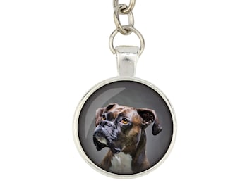 Boxer uncropped. Keyring, keychain for dog lovers. Photo jewellery. Men's jewellery. Handmade.