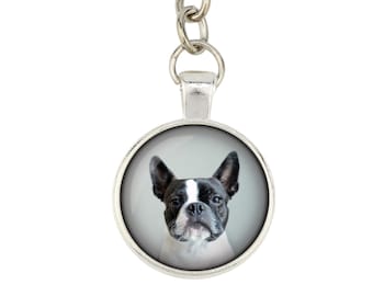 Boston Terrier. Keyring, keychain for dog lovers. Photo jewellery. Men's jewellery. Handmade.