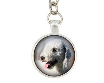 Bedlington Terrier. Keyring, keychain for dog lovers. Photo jewellery. Men's jewellery. Handmade.