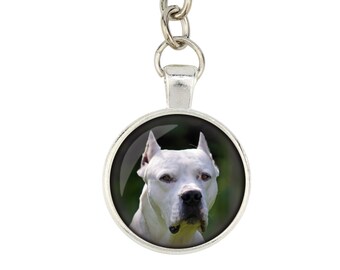 Argentine Dogo. Keyring, keychain for dog lovers. Photo jewellery. Men's jewellery. Handmade.