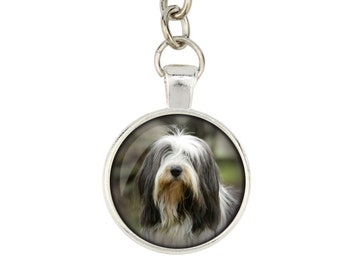 Black and White Border Collie Puppy Image Rhodium Plated Tie Clip in Gift Box