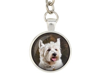 West Highland White Terrier. Keyring, keychain for dog lovers. Photo jewellery. Men's jewellery. Handmade.