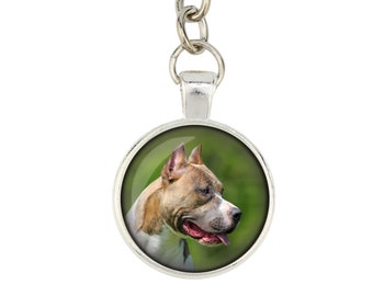 American Pit Bull Terrier. Keyring, keychain for dog lovers. Photo jewellery. Men's jewellery. Handmade.