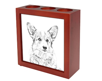 Corgi Dog Motif on Chrome Notebook Card Holder /& Pen Christmas Gift