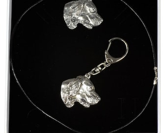 NEW, Setter, dog keyring and necklace in casket, ELEGANCE set, limited edition, ArtDog . Dog keyring for dog lovers