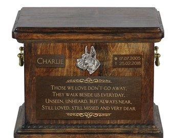 Urn for dog’s ashes with relief and sentence with your dog name and date - Great Dane cropped, ART-DOG. Cremation box, Custom urn.