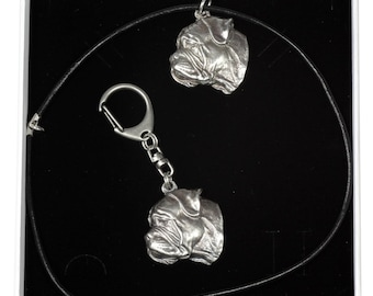 NEW, Bullmastiff, dog keyring and necklace in casket, ELEGANCE set, limited edition, ArtDog . Dog keyring for dog lovers