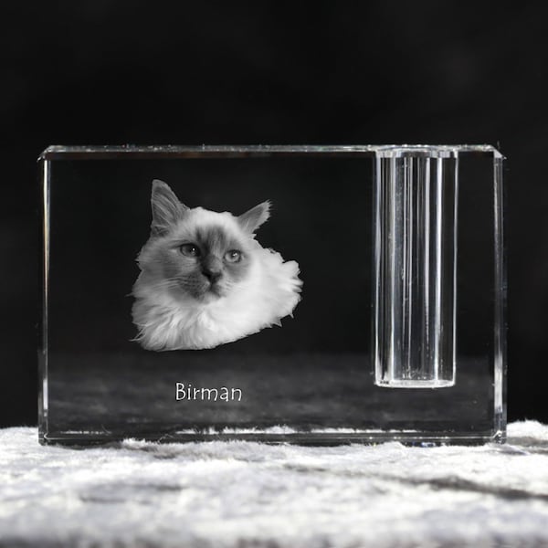 Sacré de Birmanie , porte-plume en cristal avec un chat, souvenir, décoration, édition limitée, ArtDog
