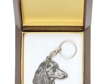 NEW, Teckel, Dachshund longhaired, dog keyring, key holder, in casket, limited edition, ArtDog . Dog keyring for dog lovers