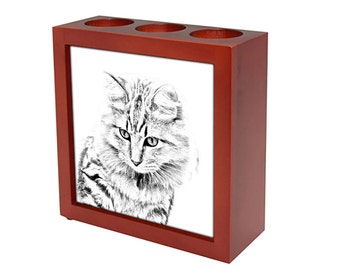 American Bobtail- Wooden stand for candles/pens with the image of a cat ! NEW COLLECTION!