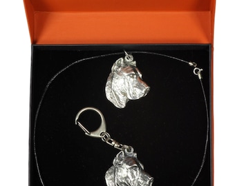 NEW, Presa Canario, Perro de Presa Canario, dog keyring and necklace in casket, PRESTIGE set, limited edition, ArtDog