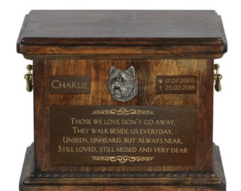 Urn for dog’s ashes with relief and sentence with your dog name and date - Cairn Terrier, ART-DOG. Cremation box, Custom urn.